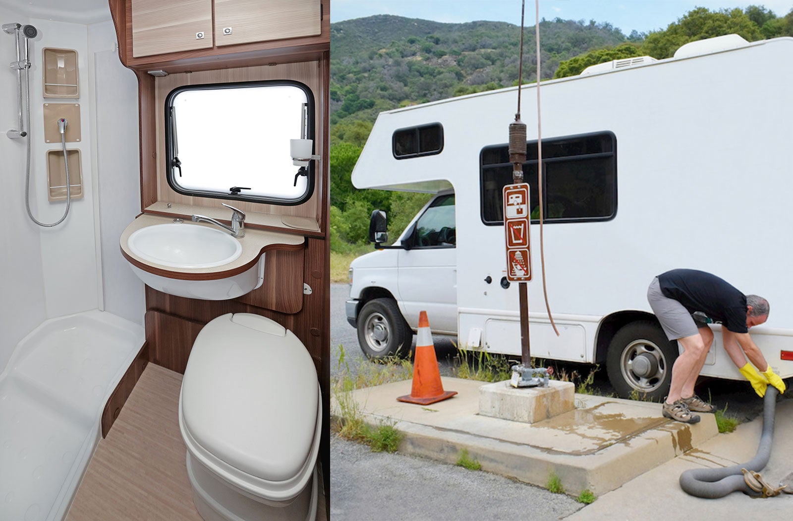 Portable RV/camper toilet and holding tank setup in Tampa, Florida