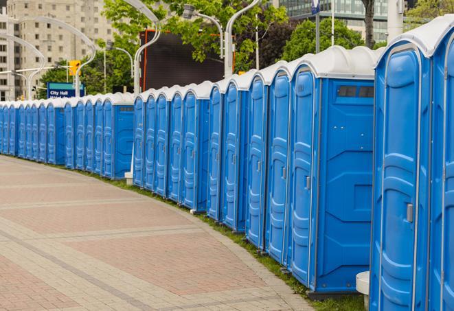 Seasonal porta potty units set up at a Tampa, Florida venue